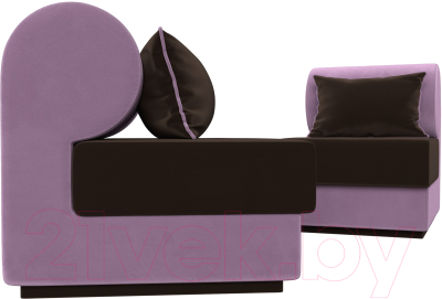 Комплект мягкой мебели Лига Диванов Кипр набор 1 (микровельвет коричневый/микровельвет сиреневый/подушка микровельвет коричневый)
