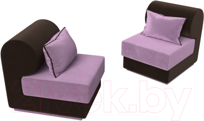Комплект мягкой мебели Лига Диванов Кипр набор 1 (микровельвет сиреневый/микровельвет коричневый/подушка микровельвет сиреневый)