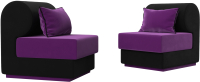 Комплект мягкой мебели Лига Диванов Кипр набор 1 (микровельвет фиолетовый/микровельвет черный/подушка микровельвет фиолетовый) - 