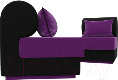Комплект мягкой мебели Лига Диванов Кипр набор 1 (микровельвет фиолетовый/микровельвет черный/подушка микровельвет фиолетовый)