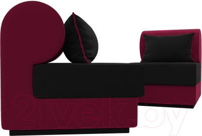 Комплект мягкой мебели Лига Диванов Кипр набор 1 (микровельвет черный/микровельвет бордовый/подушка микровельвет черный)
