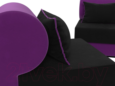 Комплект мягкой мебели Лига Диванов Кипр набор 1 (микровельвет черный/микровельвет фиолетовый/подушка микровельвет черный)