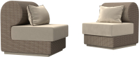 Комплект мягкой мебели Лига Диванов Кипр набор 1 (микровельвет бежевый/рогожка корфу 03/подушка микровельвет бежевый) - 