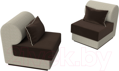 Комплект мягкой мебели Лига Диванов Кипр набор 1 (микровельвет коричневый/рогожка корфу 02/подушка микровельвет коричневый)