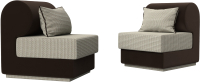 Комплект мягкой мебели Лига Диванов Кипр набор 1 (рогожка корфу 02/микровельвет коричневый/подушка рогожка корфу 02) - 