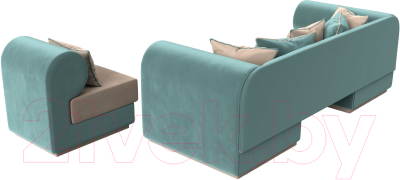 Комплект мягкой мебели Лига Диванов Кипр набор 2 (велюр бежевый/велюр бирюзовый/подушка велюр бежевый/кант бирюзовый)