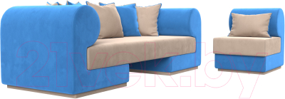 Комплект мягкой мебели Лига Диванов Кипр набор 2 (велюр бежевый/велюр голубой/подушка велюр бежевый/кант голубой)