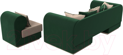 Комплект мягкой мебели Лига Диванов Кипр набор 2 (велюр бежевый/велюр зеленый/подушка велюр бежевый/кант зеленый)