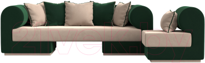 Комплект мягкой мебели Лига Диванов Кипр набор 2 (велюр бежевый/велюр зеленый/подушка велюр бежевый/кант зеленый)