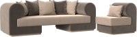 Комплект мягкой мебели Лига Диванов Кипр набор 2 (велюр бежевый/велюр коричневый/подушка велюр бежевый/кант коричневый) - 