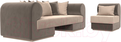 Комплект мягкой мебели Лига Диванов Кипр набор 2 (велюр бежевый/велюр коричневый/подушка велюр бежевый/кант коричневый)