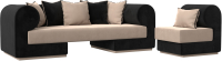 Комплект мягкой мебели Лига Диванов Кипр набор 2 (велюр бежевый/велюр черный/подушка велюр бежевый/кант черный) - 