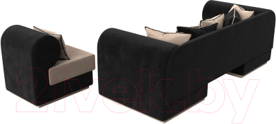 Комплект мягкой мебели Лига Диванов Кипр набор 2 (велюр бежевый/велюр черный/подушка велюр бежевый/кант черный)