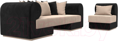 Комплект мягкой мебели Лига Диванов Кипр набор 2 (велюр бежевый/велюр черный/подушка велюр бежевый/кант черный)