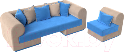 Комплект мягкой мебели Лига Диванов Кипр набор 2 (велюр голубой/велюр бежевый/подушка велюр голубой/кант бежевый)