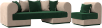 Комплект мягкой мебели Лига Диванов Кипр набор 2 (велюр зеленый/велюр бежевый/подушка велюр зеленый/кант бежевый) - 
