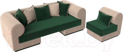 Комплект мягкой мебели Лига Диванов Кипр набор 2 (велюр зеленый/велюр бежевый/подушка велюр зеленый/кант бежевый)