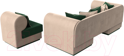Комплект мягкой мебели Лига Диванов Кипр набор 2 (велюр зеленый/велюр бежевый/подушка велюр зеленый/кант бежевый)