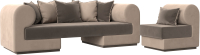 Комплект мягкой мебели Лига Диванов Кипр набор 2 (велюр коричневый/велюр бежевый/подушка велюр коричневый/кант бежевый) - 