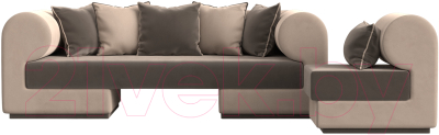 Комплект мягкой мебели Лига Диванов Кипр набор 2 (велюр коричневый/велюр бежевый/подушка велюр коричневый/кант бежевый)