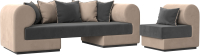 Комплект мягкой мебели Лига Диванов Кипр набор 2 (велюр серый/велюр бежевый/подушка велюр серый/кант бежевый) - 