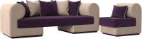 Комплект мягкой мебели Лига Диванов Кипр набор 2 (велюр фиолетовый/велюр бежевый/подушка велюр фиолетовый/кант бежевый) - 