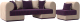 Комплект мягкой мебели Лига Диванов Кипр набор 2 (велюр фиолетовый/велюр бежевый/подушка велюр фиолетовый/кант бежевый) - 