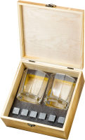 Набор для виски AMIRO ABW-101 В деревянной шкатулке (2 стакана, 6 камней) - 