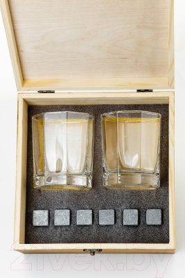 Набор для виски AMIRO ABW-101 В деревянной шкатулке (2 стакана, 6 камней)