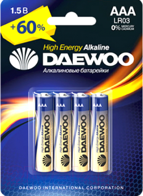 Комплект батареек Daewoo LR03 BL-4 High Energy Alkaline (4шт)
