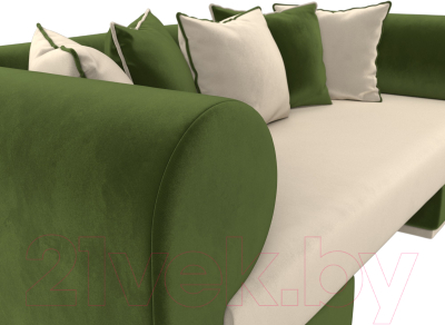 Комплект мягкой мебели Лига Диванов Кипр набор 2 (микровельвет бежевый/микровельвет зеленый/подушка микровельвет бежевый)