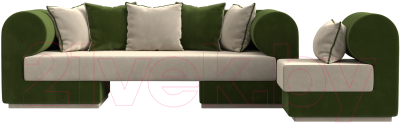 Комплект мягкой мебели Лига Диванов Кипр набор 2 (микровельвет бежевый/микровельвет зеленый/подушка микровельвет бежевый)