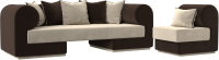Комплект мягкой мебели Лига Диванов Кипр набор 2 (микровельвет бежевый/микровельвет коричневый/подушка микровельвет бежевый) - 
