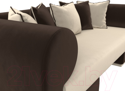 Комплект мягкой мебели Лига Диванов Кипр набор 2 (микровельвет бежевый/микровельвет коричневый/подушка микровельвет бежевый)