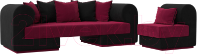 Комплект мягкой мебели Лига Диванов Кипр набор 2 (микровельвет бордо/микровельвет черный/подушка микровельвет бордо)