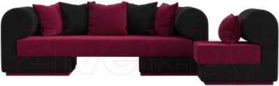 Комплект мягкой мебели Лига Диванов Кипр набор 2 (микровельвет бордо/микровельвет черный/подушка микровельвет бордо)