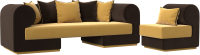 Комплект мягкой мебели Лига Диванов Кипр набор 2 (микровельвет желтый/микровельвет коричневый/подушка микровельвет желтый) - 