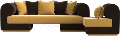 Комплект мягкой мебели Лига Диванов Кипр набор 2 (микровельвет желтый/микровельвет коричневый/подушка микровельвет желтый)