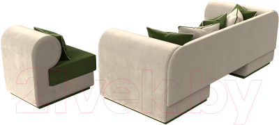 Комплект мягкой мебели Лига Диванов Кипр набор 2 (микровельвет зеленый/микровельвет бежевый/подушка микровельвет зеленый)