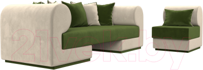 Комплект мягкой мебели Лига Диванов Кипр набор 2 (микровельвет зеленый/микровельвет бежевый/подушка микровельвет зеленый)