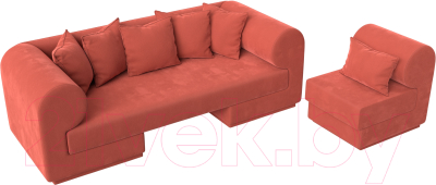 Комплект мягкой мебели Лига Диванов Кипр набор 2 (микровельвет коралловый)