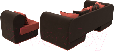 Комплект мягкой мебели Лига Диванов Кипр набор 2 (микровельвет коралловый/микровельвет коричневый/подушка микровельвет коралловый)