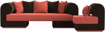 Комплект мягкой мебели Лига Диванов Кипр набор 2 (микровельвет коралловый/микровельвет коричневый/подушка микровельвет коралловый)