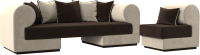 Комплект мягкой мебели Лига Диванов Кипр набор 2 (микровельвет коричневый/микровельвет бежевый/подушка микровельвет коричневый) - 