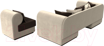 Комплект мягкой мебели Лига Диванов Кипр набор 2 (микровельвет коричневый/микровельвет бежевый/подушка микровельвет коричневый)