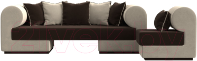 Комплект мягкой мебели Лига Диванов Кипр набор 2 (микровельвет коричневый/микровельвет бежевый/подушка микровельвет коричневый)