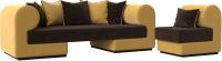Комплект мягкой мебели Лига Диванов Кипр набор 2 (микровельвет коричневый/микровельвет желтый/подушка микровельвет коричневый) - 