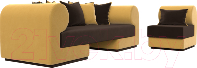 Комплект мягкой мебели Лига Диванов Кипр набор 2 (микровельвет коричневый/микровельвет желтый/подушка микровельвет коричневый)