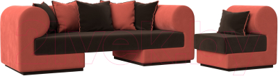 Комплект мягкой мебели Лига Диванов Кипр набор 2 (микровельвет коричневый/микровельвет коралловый/подушка микровельвет коричневый)