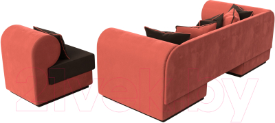 Комплект мягкой мебели Лига Диванов Кипр набор 2 (микровельвет коричневый/микровельвет коралловый/подушка микровельвет коричневый)